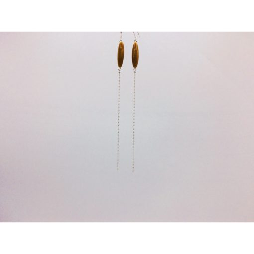 Boucles d'oreilles longues bonbon pimenté miel + fil émaillé blanc
