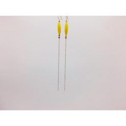 Boucles d'oreilles ultra longues bonbons pimenté jaune citron + fil blanc et or