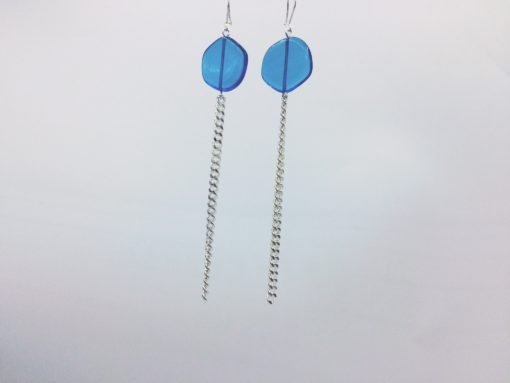 boucles d'oreilles longues galet harmonique bleu turquoise et fil gourmette argent