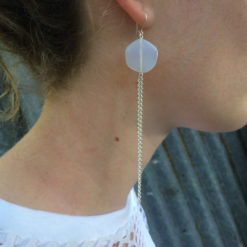 Boucles d'oreilles Galet Harmonique Cristal de Bohême Blanc opale + Fil gourmette argent