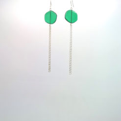 Boucles d'oreilles Galet Harmonique Cristal de Bohême Vert émeraude + Fil Argent brillant