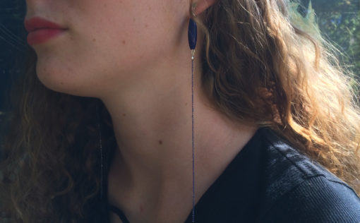 Longues boucles d'oreilles Bonbon Pimenté Cristal de Bohême bleu marine + Fil d'Argent émaillé Bleu vif monté sur clip argent