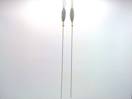Longues boucles d'oreilles Bonbon Pimenté Cristal de Bohême gris clair + Fil d'Or laiton émaillé ton sur ton