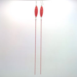 Longues boucles d'oreilles Bonbon Pimenté Cristal de Bohême Rouge corail + Fil Argent émaillé ton sur ton