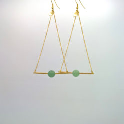 Triangle d'or Pendants d'oreilles Amazonite Vert opaline + Fil d'Or laiton diamanté