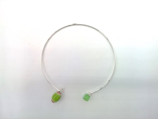 Bracelet Filaire Exotique à breloques en Murano et cristal de Bohême vert lime + Fil argent 925