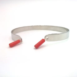 Bracelet Jonc en argent 925 à breloques de Corail végétal rouge + Jonc d'Argent 925 rhodié profil