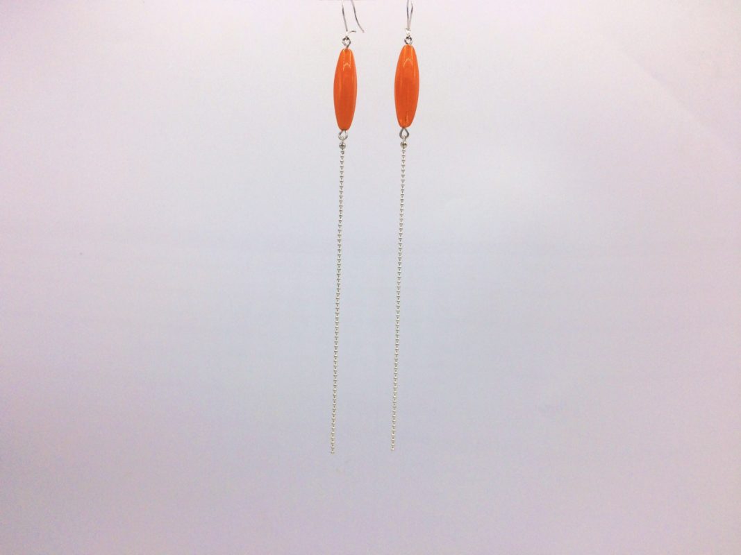 Boucles d'oreilles longues bonbons pimentés orange + fil marseillaise argent