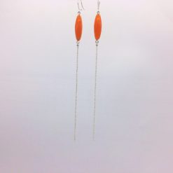 Boucles d'oreilles longues bonbons pimentés orange + fil marseillaise argent