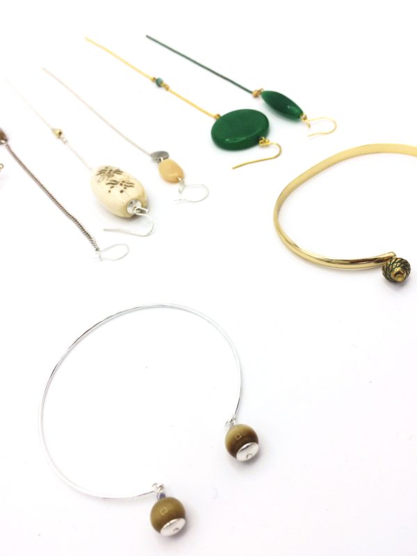 selection noel bijou boucles d'oreilles bracelet vert foret emeraude et beige