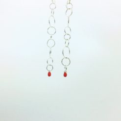 Tourbillon pendants d'oreilles Boucles d'oreilles longues cercles argent goutte rouge corail