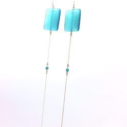 boucles d'oreilles XXL équilibre carreaux de cristal bleu turquoise oeil de chat